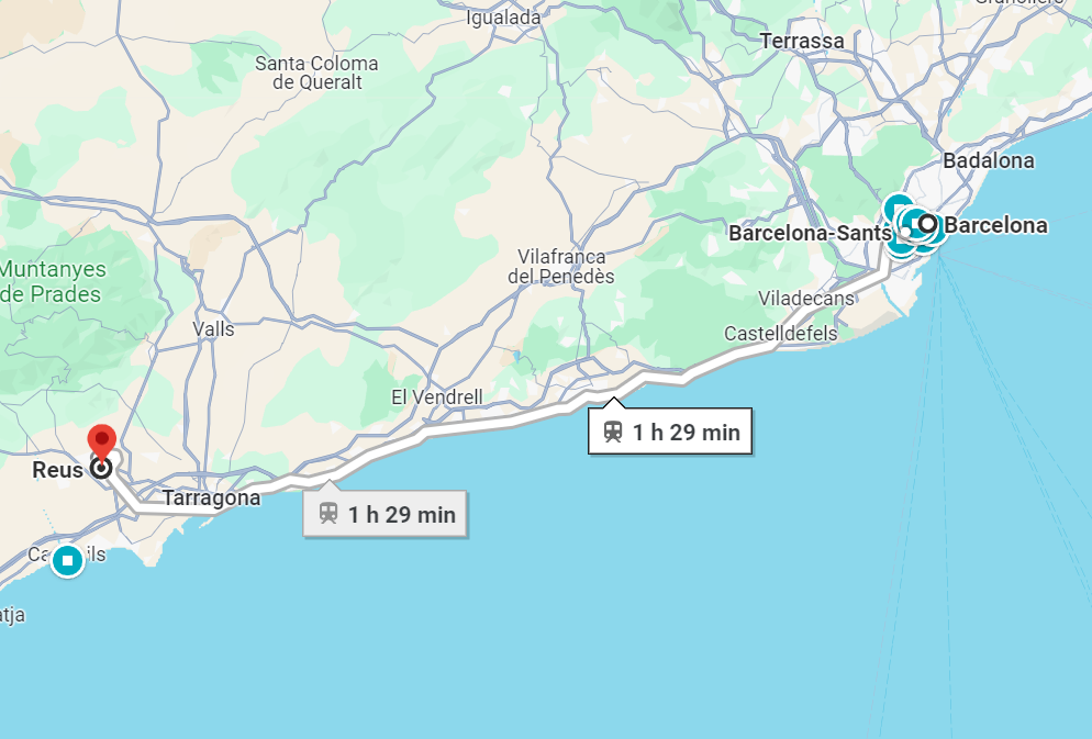 Google Maps: Barcelona - Reus