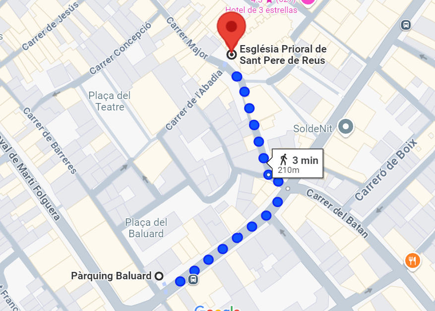 Google Maps: Camino a pie del parquing a la Iglesia